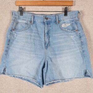 American Eagle Highest Rise Baggy Short Womens 12 Light Wash Distressed Denim